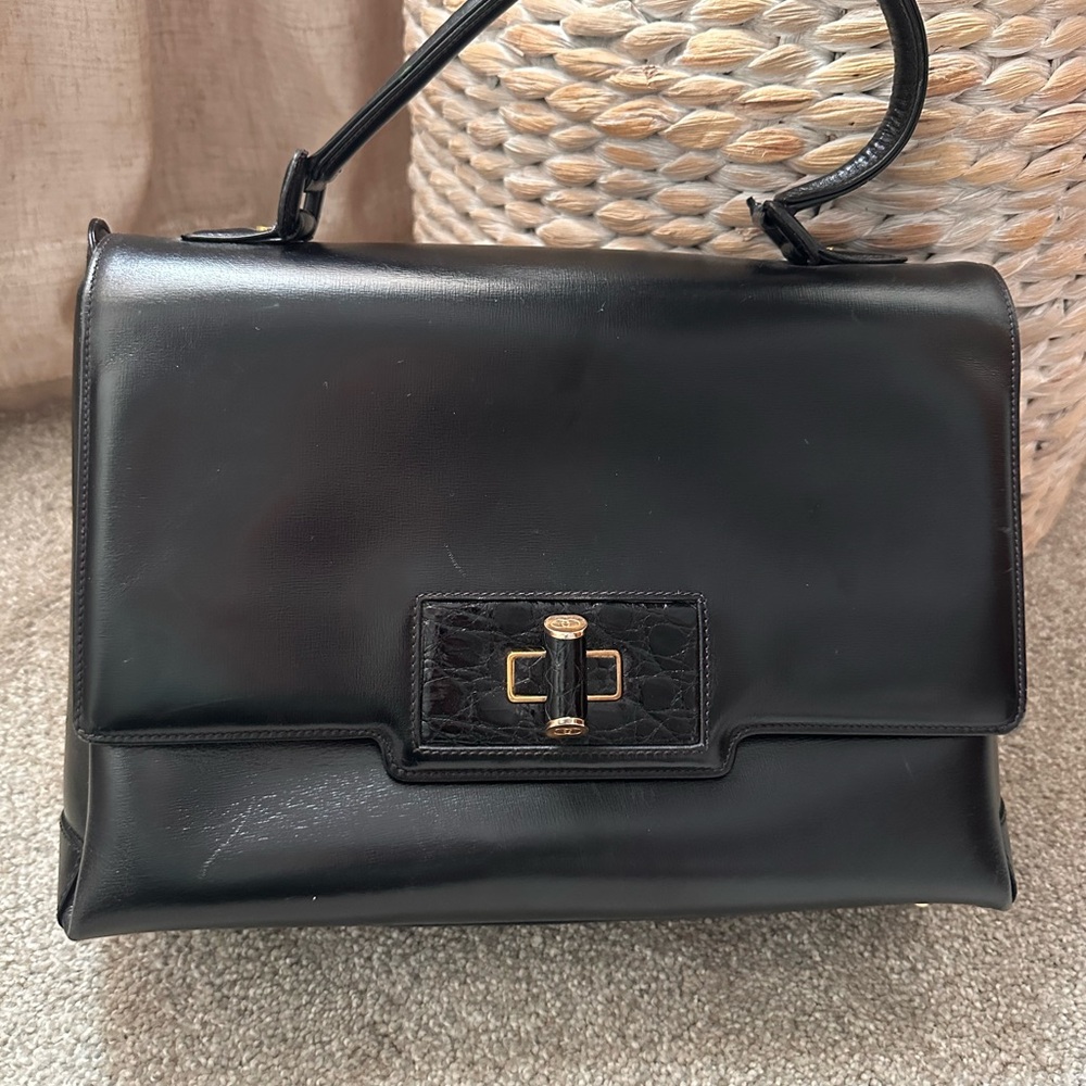 Vintage GUCCI Black Leather Handbag